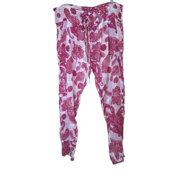 MIKOH Swimwear Pants Cover-up Silk Chiffon Pink Floral Paisley Drawstring Sz Med - Picture 7 of 12